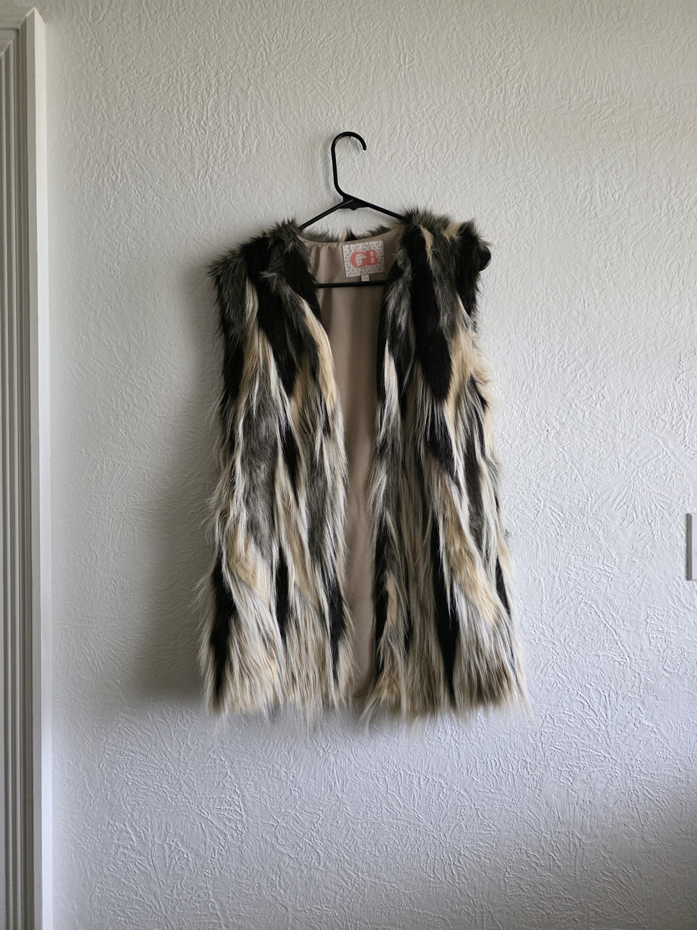Gianni Bini Faux Fur Vest in Black, Cream & Tan